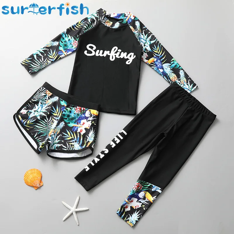 Top Trends: Traje De Baño Niñ 3pc Swimsuit Tropical Forests Big Boys Anti-UV Swimming Beach Bathing Suit Children Long Sleeve 2-15 Years Shoppable Styles