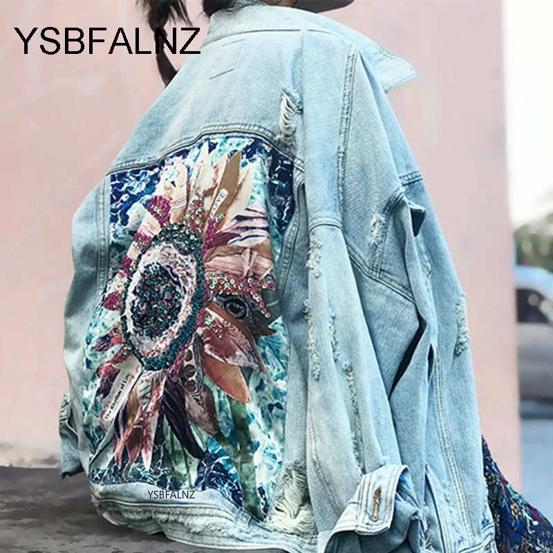 Top Trends: Women Denim Jacket Feminine Spring Autumn Boho Sequin Floral Appliques Embroidery Coat Long Sleeve Outerwear Female Veste Femme Shoppable Styles