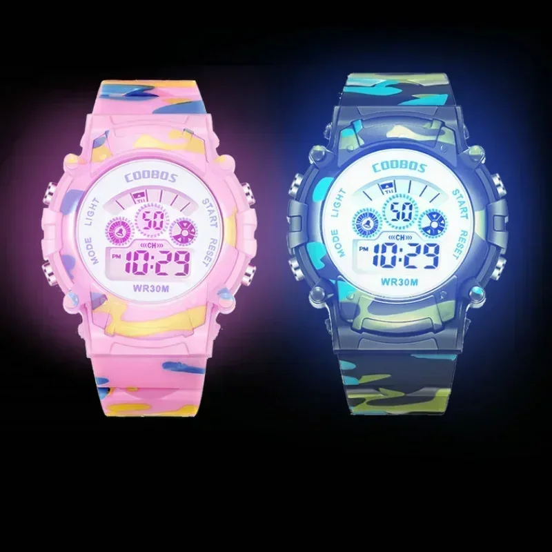 Top Trends: Luminous Camouflage Kids Watches LED Colorful Flash Digital Alarm For Boys Girls Anti-seismic Creative Children Clock Shoppable Styles - Image 4