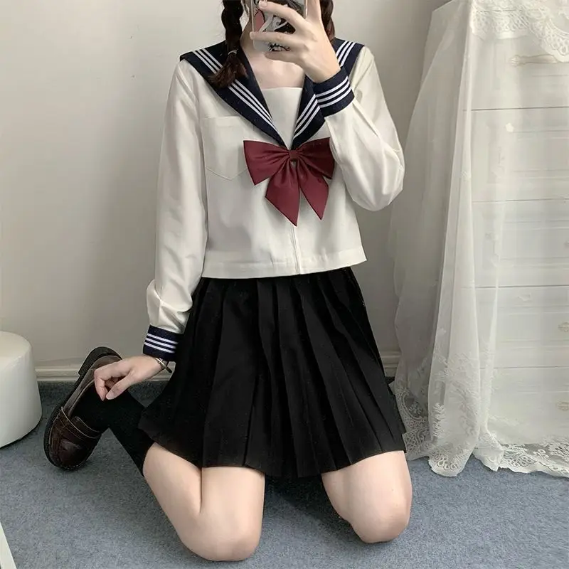 Top Trends: Japanese Style Student Girls School Uniforms Girls Navy Costume Women Sexy Navy JK Suit Sailor Blouse Pleated Skirt Shoppable Styles