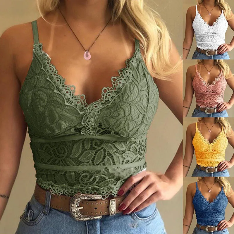 Top Trends: Summer Women Lace Sexy Camisole V Neck Tank Top Underwear Vest Candy Color Bralette Female Lace Underwears 3XL Shoppable Styles