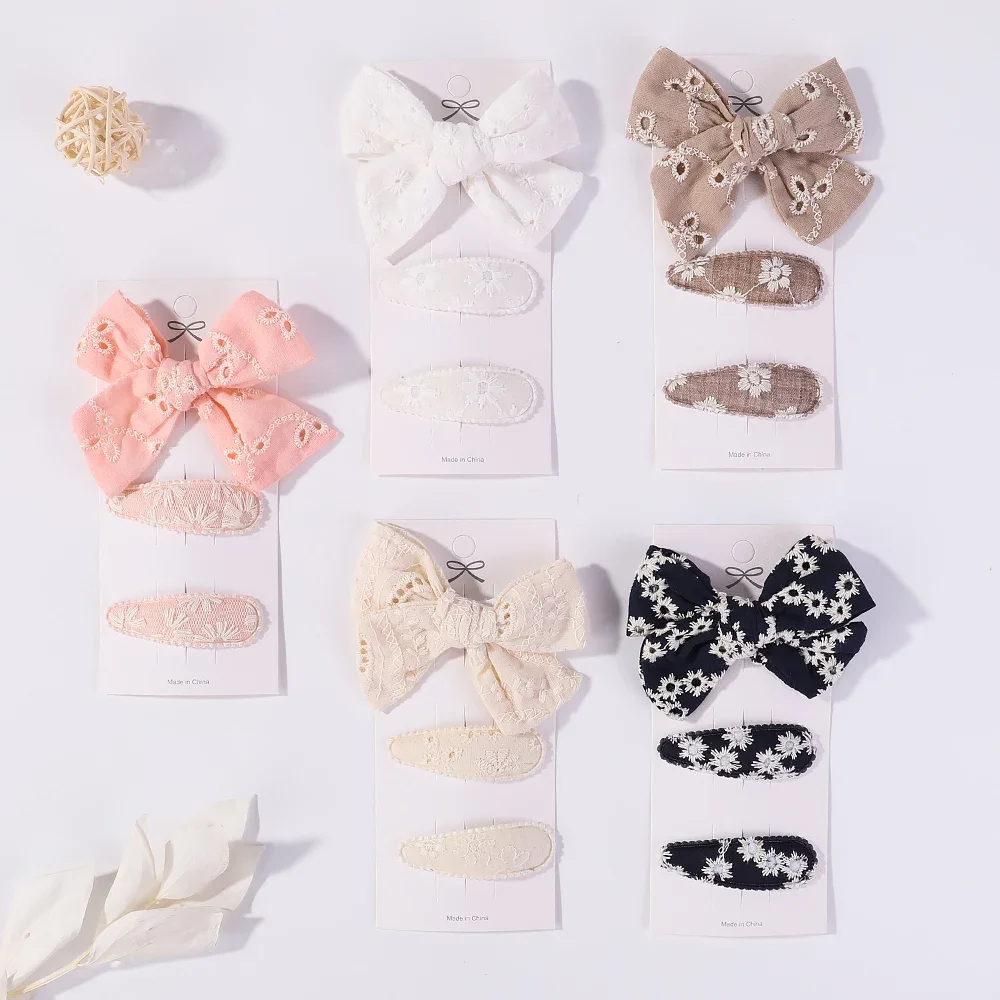 Top Trends: 1 Set Sweet Bows Hairclips For Girl Embroidery Printed Hairpin New Exquisite Kids Pair Clip Combination Hair Accessories Shoppable Styles