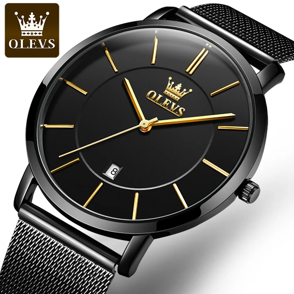 Top Trends: OLEVS Brand Fashion Ultra-thin Design Quartz Watch For Men Stainless Steel Mesh Strap Calendar Simple Watches Relogio Masculino Shoppable Styles