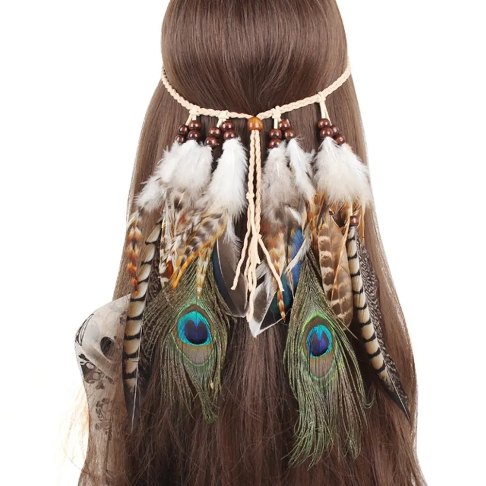 Top Trends: YUERTI Hair Accessories 2021Festival Women Hippie Adjustable Headdress Boho Peacock Feather Hair Band Headband Shoppable Styles