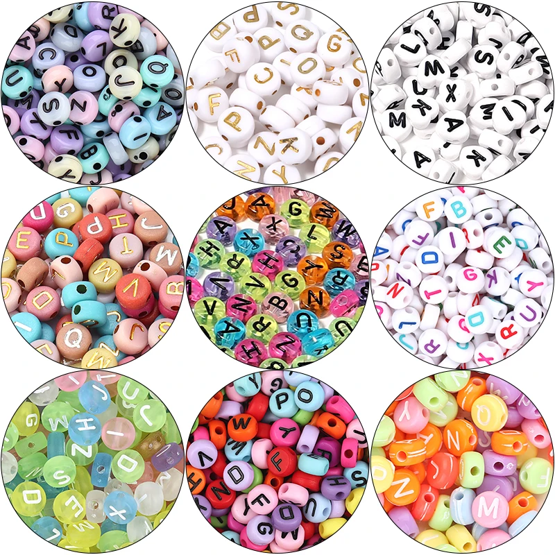 Top Trends: 100pcs / Lot Mixed Round Flat Acrylic Letter Beads Alphabet Digital Cube Loose Spacer Beads For Jewelry Making Diy Bracelet Shoppable Styles