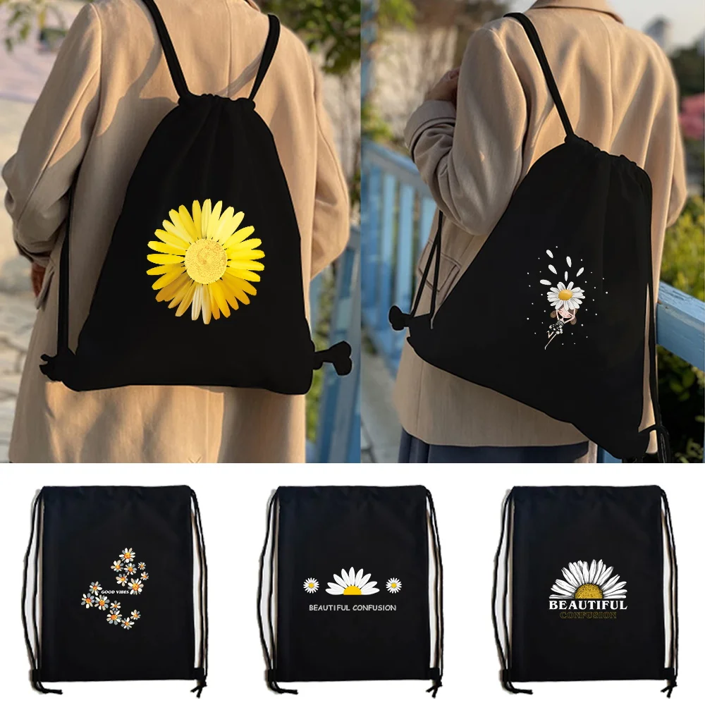 Top Trends: Portable Men Women Sports Gym Bag Drawstring Bag New Daisy Print Foldable Backpack Shoes Clothes Yoga Running Fitness Travel Bag Shoppable Styles