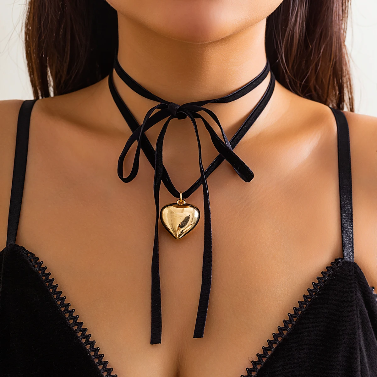 Top Trends: IngeSight.Z Gothic Big Heart Pendant Necklace Women Elegant Knotted Bowknot Black Velvet Clavicle Chain Collar Halloween Jewelry Shoppable Styles