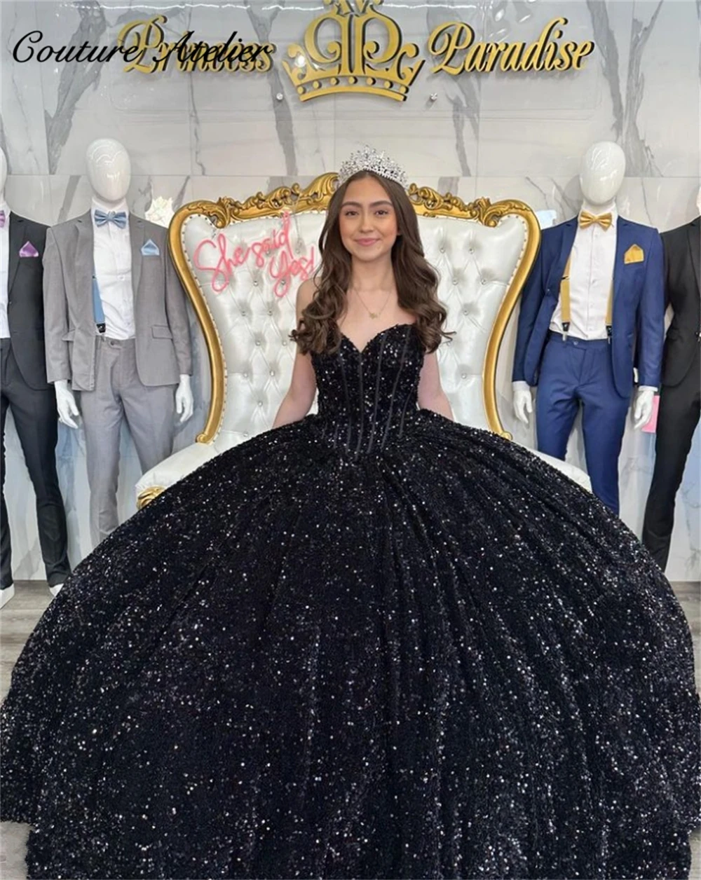 Top Trends: Black Sequin Corset Quinceanera Dresses Ball Gown 2024 Sweetheart Princess Sweet 16 Dresses Wedding Gown Luxury Vestidos De 15 Shoppable Styles