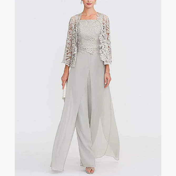 Top Trends: Elegant Gray Lace Mother Of The Bride Pant Suit Plus Size Chiffon Formal Mother Evening Dresses Long Vestidos De Madrina Shoppable Styles