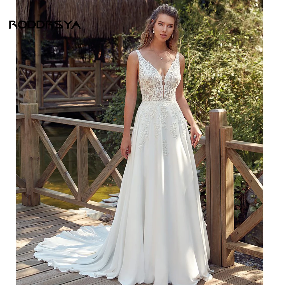 Top Trends: RODDRSYA Boho Wedding Dresses For Women 2023 V-Neck Appliques Backless Bridal Gown With Button Vestidos De Novia Custom Made Shoppable Styles