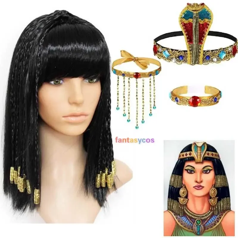 Top Trends: Queens Of Egypt Black Wigs Egyptian Cleopatra Cosplay Wig With Snake Headband Accessories Egyptian Goddess Headpiece Costumes Shoppable Styles