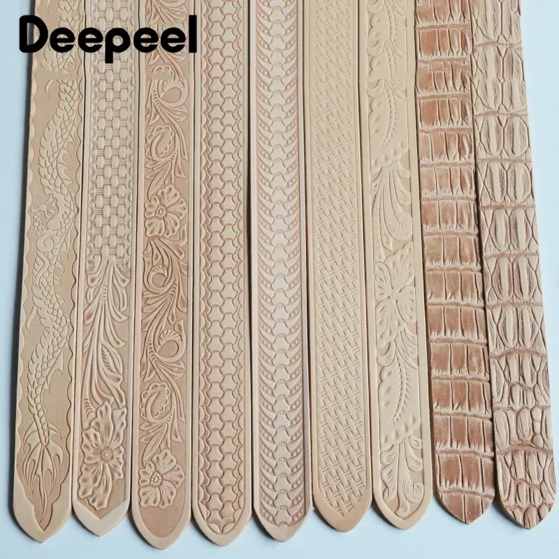 Top Trends: 1Pc Deepeel 3.8cm*110 / 120cm First Layer Cowhide Embossed Belt With Pin Buckle Band DIY Handmade Crafts Leather Belts Accessories Shoppable Styles