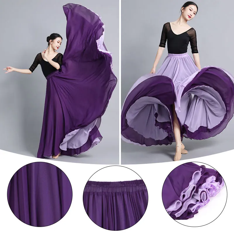 Top Trends: 540 / 630 Degree Classical Dance Skirt Women Double-Side Chiffon Big Swing Skirt Belly Dance Costume Stage Performance Maxi Skirts Shoppable Styles