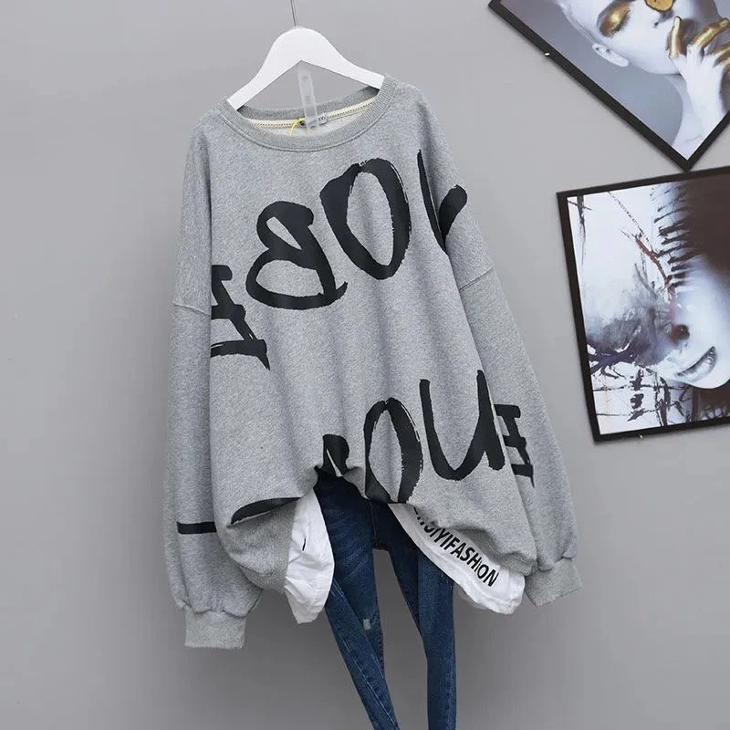 Top Trends: Autumn Letter Print Oversized Loose Casual Cotton Sweatshirt Female Streetwear Y2K Pullover Broken Hole Design All Match Jumpers Shoppable Styles - Image 4