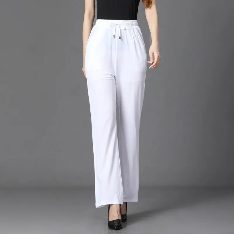 Top Trends: Korean Fashion Women Solid Wide Leg Pants Spring Summer Thin Elastic Lace-up High Waist New Loose Casual Straight Trousers 5XL Shoppable Styles