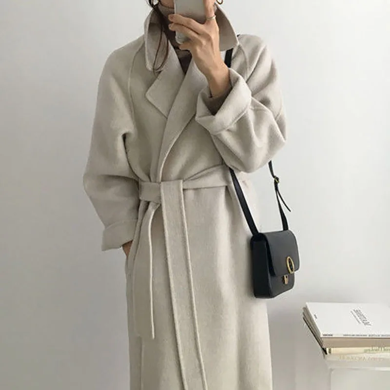 Top Trends: New Fashion Woolen Coat Korean Version Chic Minimalist Gentle Suit Collar Loose Waist Middle Length Woolen Coat Shoppable Styles