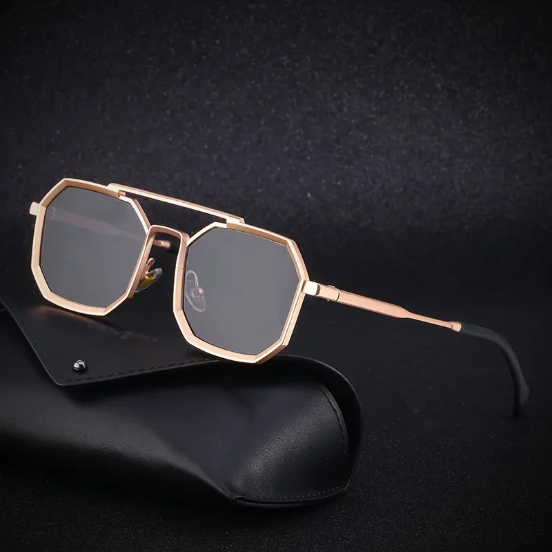 Top Trends: Men Polygon Punk Sunglasses Unisex Metal Square Steampunk Sun Glasses Vintage Shades UV400 Outdoor Riding Eyewear For Male Shoppable Styles