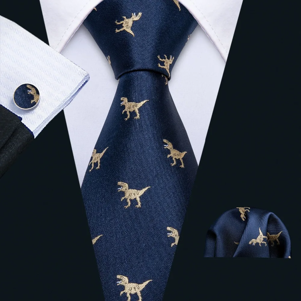 Top Trends: New Arrival Men's Ties Set Dinosaur Pattern Navy Gold Mens Wedding Necktie 8.5cm Necktie Business Silk Ties For Men Gift FA-5191 Shoppable Styles