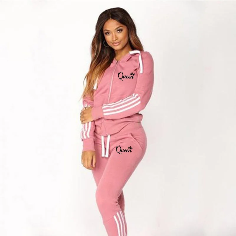 Top Trends: Hot Women's Fashion Queen's Print Tracksuit Striped Hoodies And Jogger Pants Ladies Daily Casual Clothes Shoppable Styles - Image 3