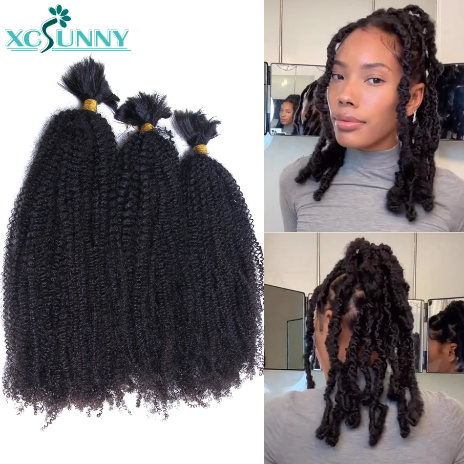 Top Trends: Afro Kinky Curly Burmese Bulk Human Hair For Braiding No Weft Bulk Braiding Hair Extensions Full Ends Double Drawn Hair Bundles Shoppable Styles