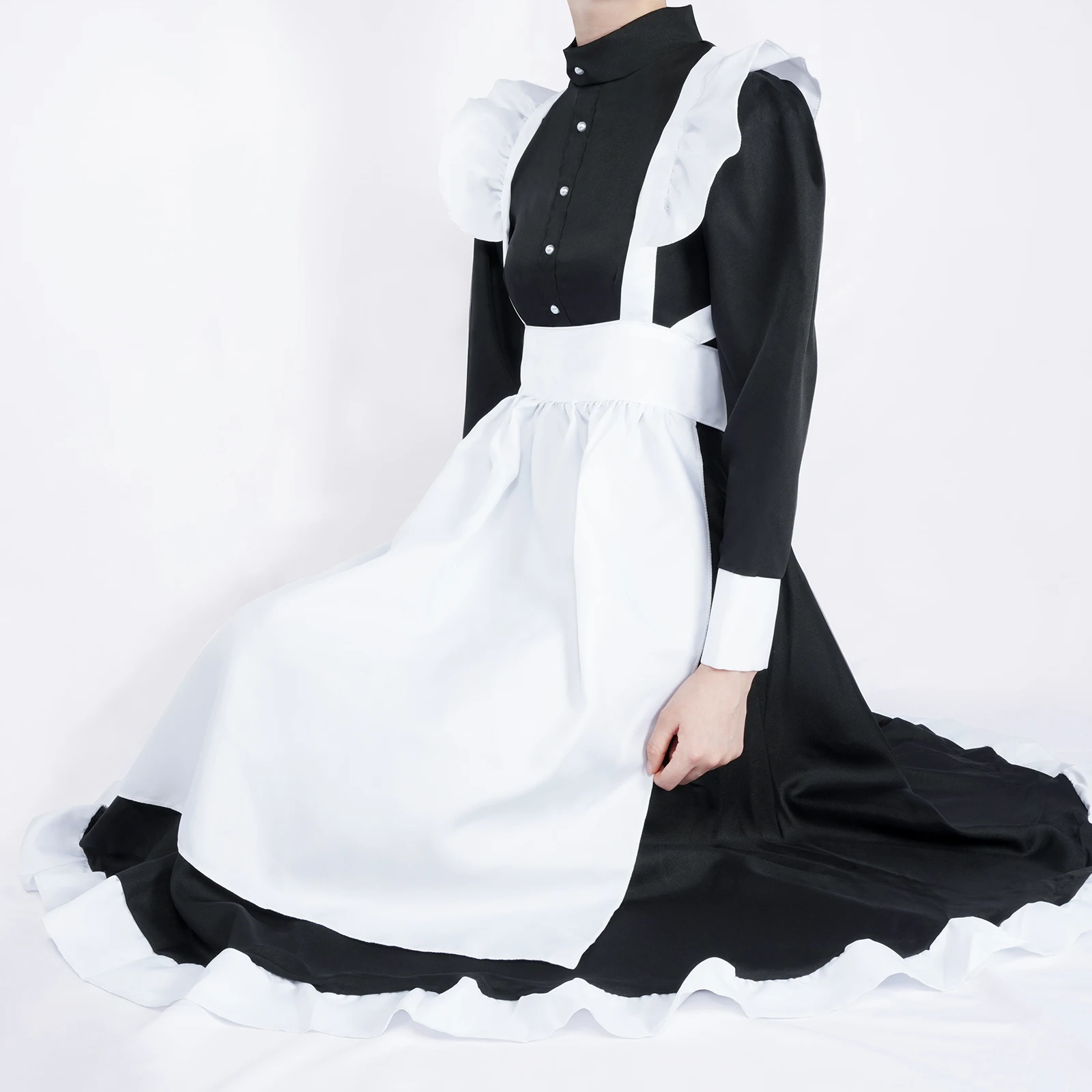 Top Trends: STSVZORR COSplay Costume Black And White Maid Clothes British Style Pearl Line Long Coffee Shop Maid COS Uniform Shoppable Styles - Image 2