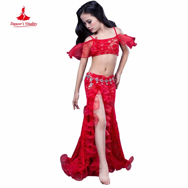 Top Trends: Girls Professional Belly Dancing Clothes Luxury Sleeveless Top+ lace Split Sirt 2pcs Child Dance Set Kids Belly Dance Suit SML Shoppable Styles