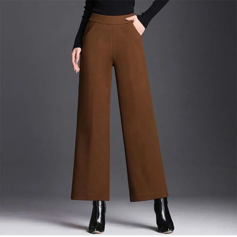 Top Trends: Women Autumn Winter Woolen Oversize Pants Elastic Band High Waist Solid Vintage Loose Casual Fashion Female Straight Trousers Shoppable Styles