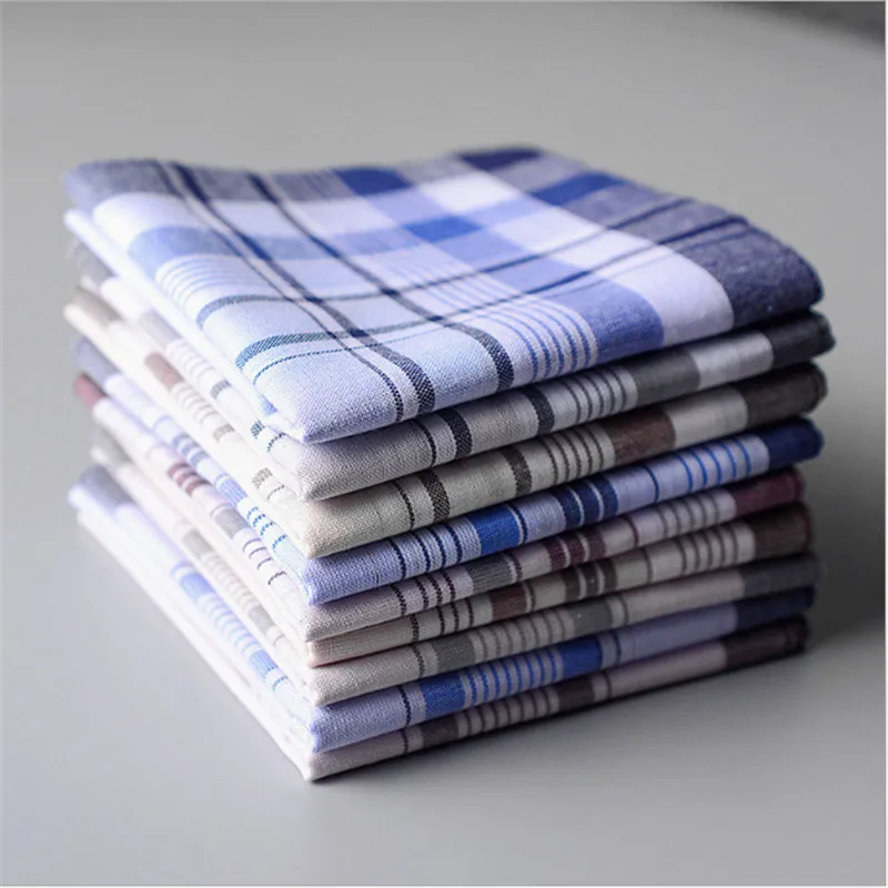 Top Trends: 1pc Square Plaid Stripe Handkerchiefs Men Classic Vintage Pocket Pocket Cotton Towel For Wedding Party 38*38cm Random Color New Shoppable Styles