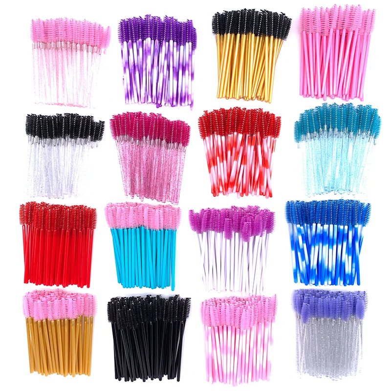 Top Trends: 50 Pcs Shiny Crystal Eyelash Applicator Disposable Diamond Handle Nylon Two Colors Mascara Wands Spoolies Pink Brushes Shoppable Styles - Image 6