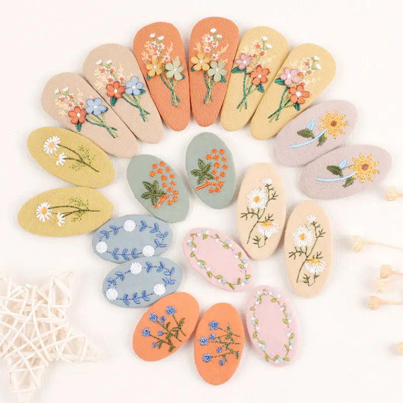 Top Trends: 2Pcs / set Sweet Embroidery Hair Clips For Girls Waterdrop Shape BB Hairpin Barrettes Kids Hairpins Headwear Hair Accessories Shoppable Styles - Image 2