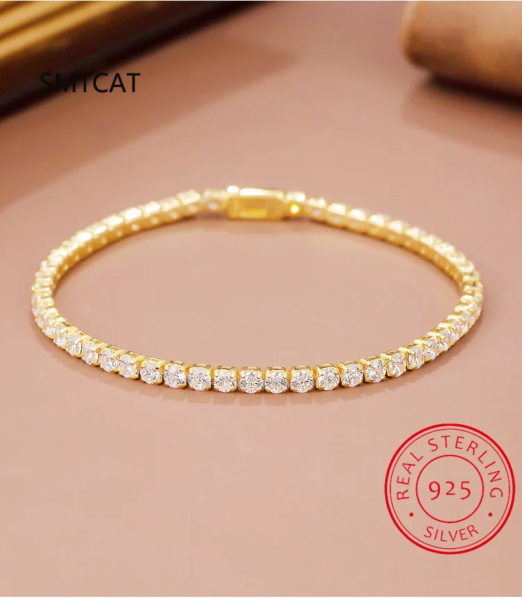 Top Trends: 100% 925 Sterling Silver Simulated Moissanite Diamond Bracelets For Women Yellow White Gold Color Birthday Jewelry Gift Shoppable Styles