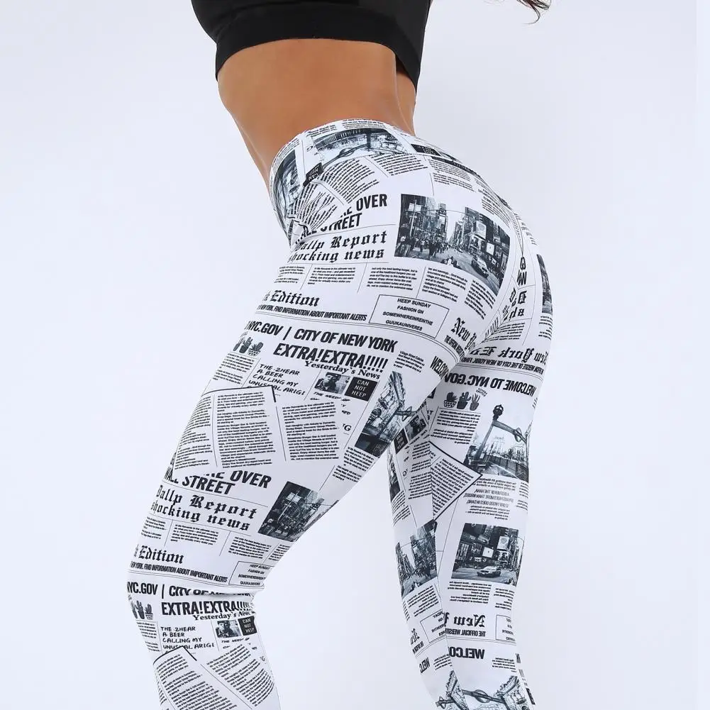 Top Trends: Yoga Pants Women Casual Stretchy Breathable Newspaper Letter Print 2022 Fashion Sexy Workout Leggings Trousers For Exercise Shoppable Styles