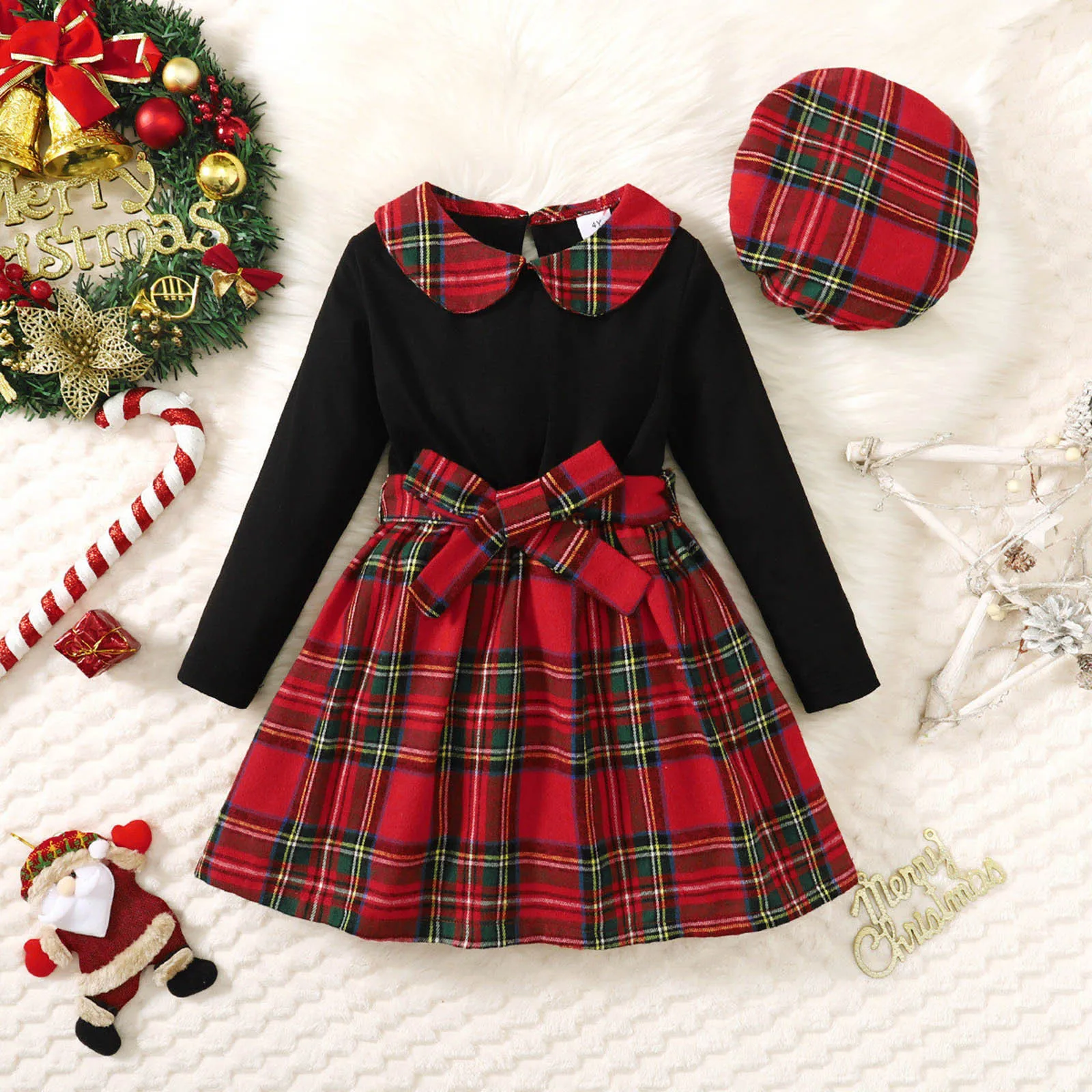 Top Trends: Kid Toddler Baby Girl Christmas Outfits Ruffle Red Plaid Dress Princess Dress Fall Winter Hat Outfits Xmas Vestido Shoppable Styles