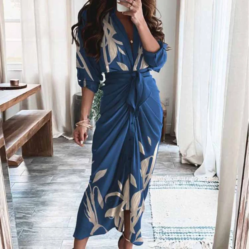 Top Trends: Summer Beach Maxi Irregular Ruffle Dress Women Floral Print Long Sleeve Elegant Lady Bodycon Dresses Cinched Striped Long Dress Shoppable Styles