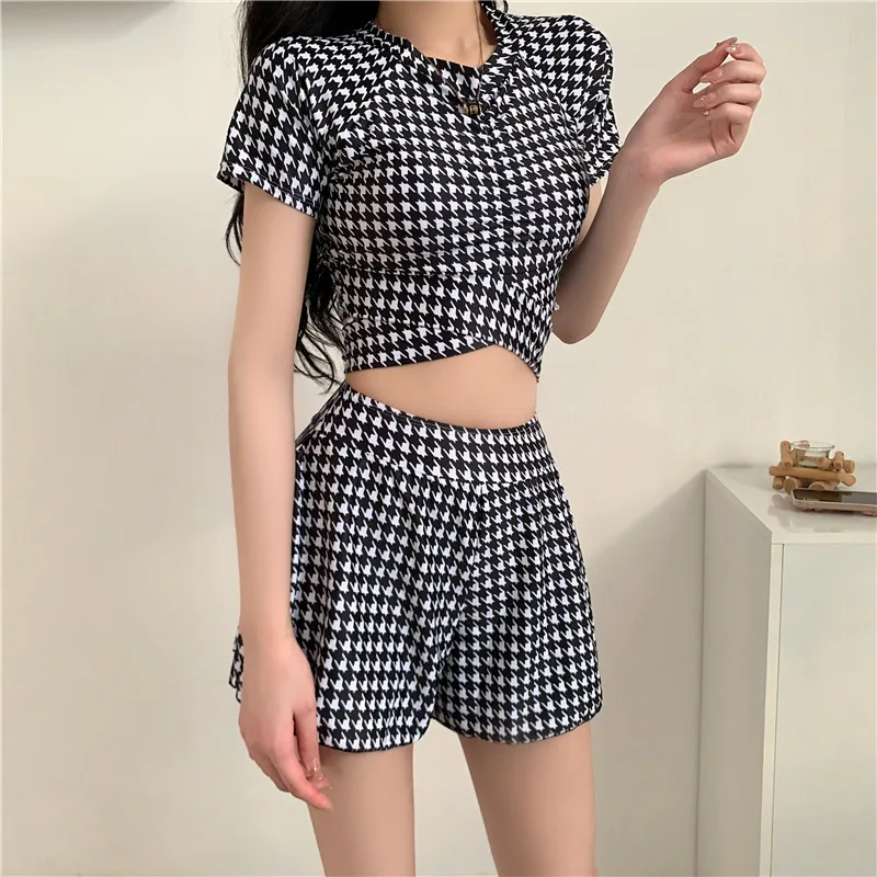 Top Trends: 2023 Korean Style Sexy Plaid Swimsuit Two Pieces Women Bikini Set Push Up Swimsuit Beach Summer Bandage Swimwear Swimming Skirt Shoppable Styles