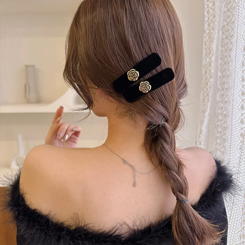 Top Trends: Vintage Gold Camellia Black Colour Velvet Hair Claw Clips Women Fashion BB Clips Hairpin Bangs Clip Girls Hair Accessories Gifts Shoppable Styles