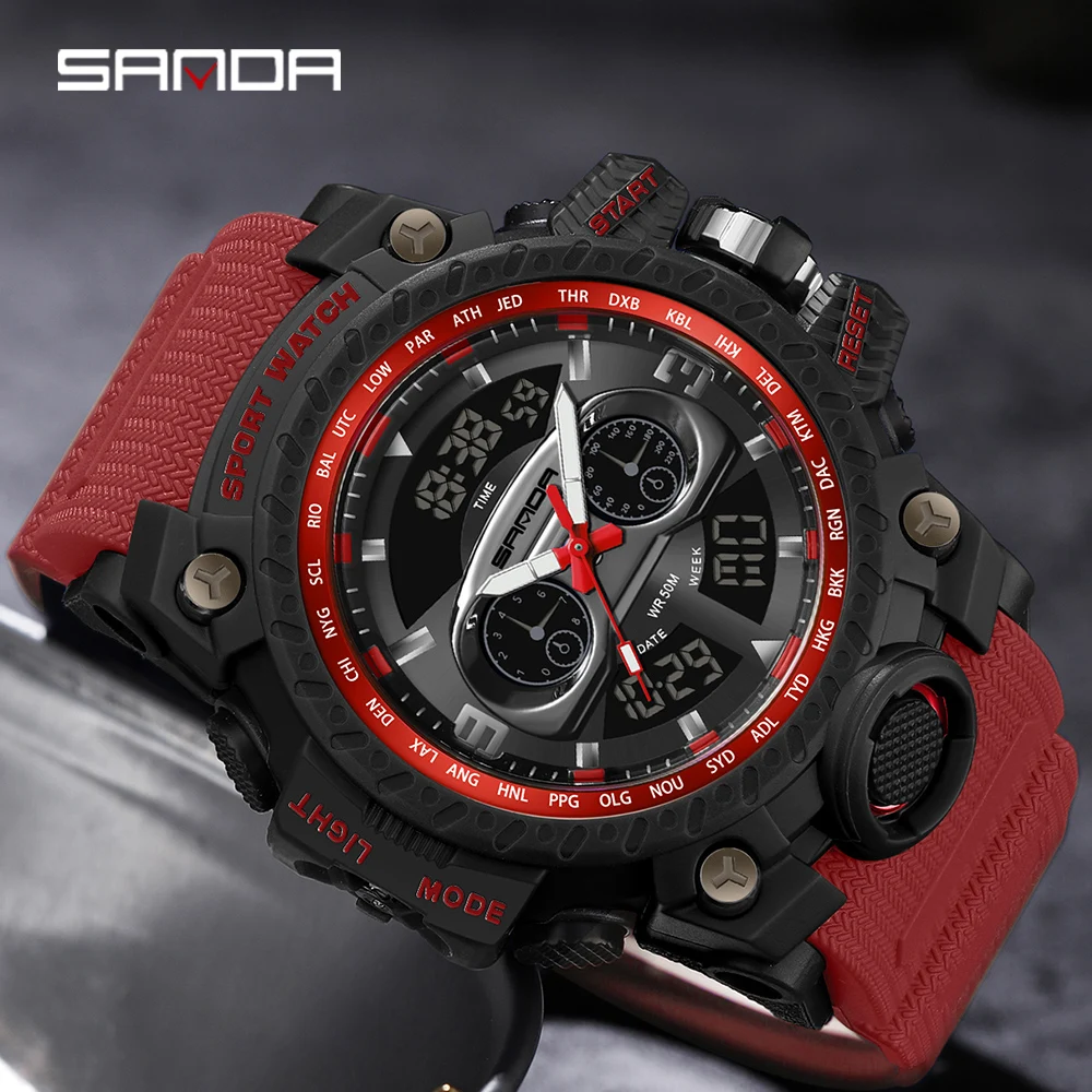 Top Trends: 2023 SANDA Men&#039;s Watches Sports Military Quartz Watch 50M Waterproof Dual Display Digital Wristwatch For Male Relogio Masculino Shoppable Styles