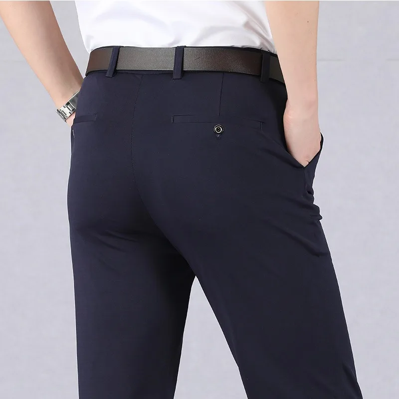 Top Trends: Summer Men's Clothing Trousers Solid Color Thin Thick Casual High Waisted Stretch Breathable Business Casual Long Pants Shoppable Styles - Image 3