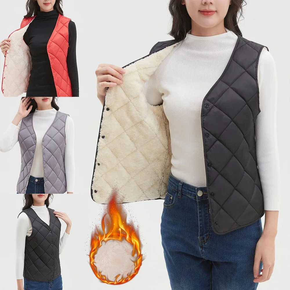 Top Trends: Autumn Winter New Women's Ultra-thin Cotton Vest Sleeveless V-neck Warm Padded Fleece Quilted Vest Diamond Pattern Coat M-4XL Shoppable Styles