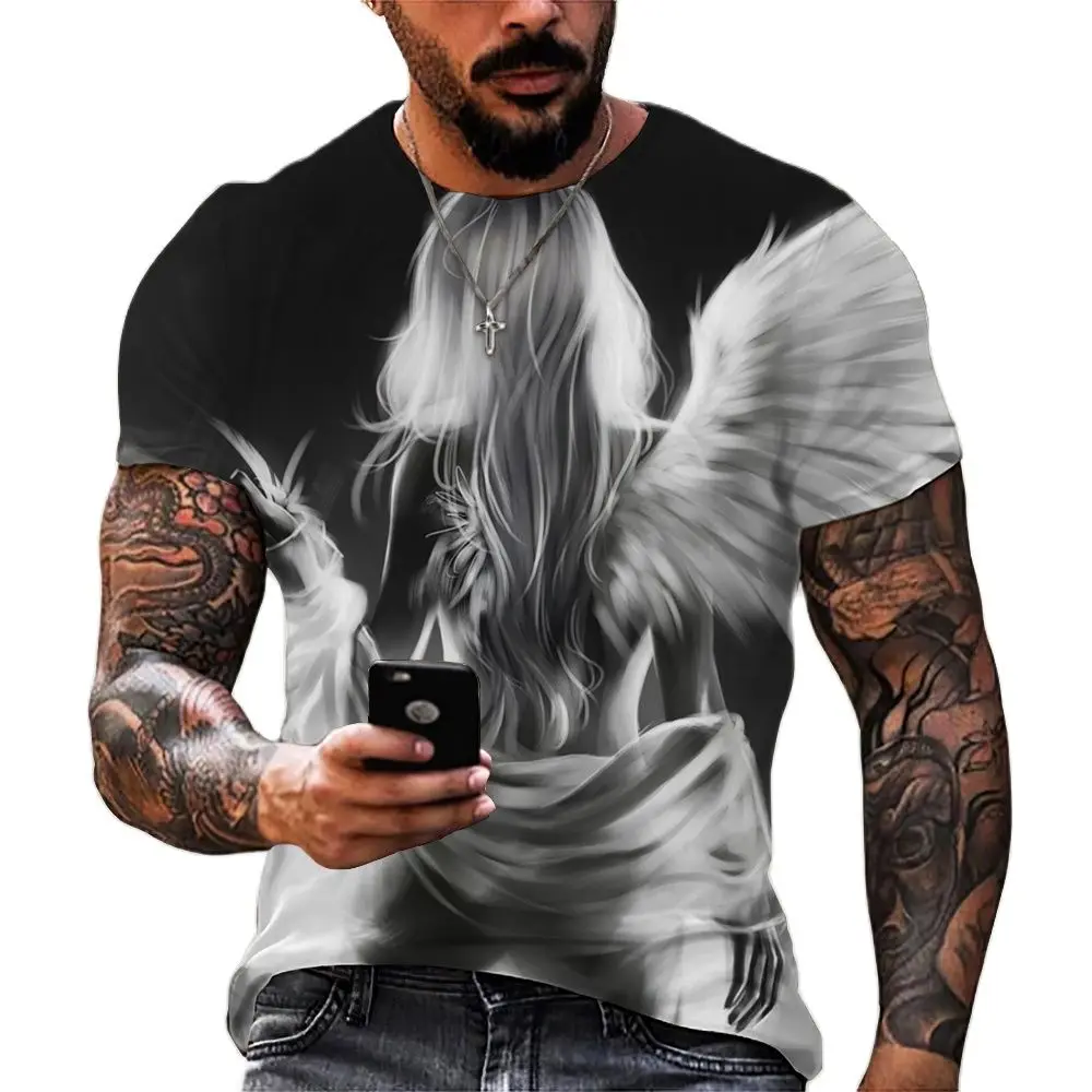 Top Trends: Mens Vintage T- Shirts 3D Angel Print Sweatshirt Casual Loose Short Sleeve Tops Tees Oversized T Shirt For Men Clothing Camiseta Shoppable Styles