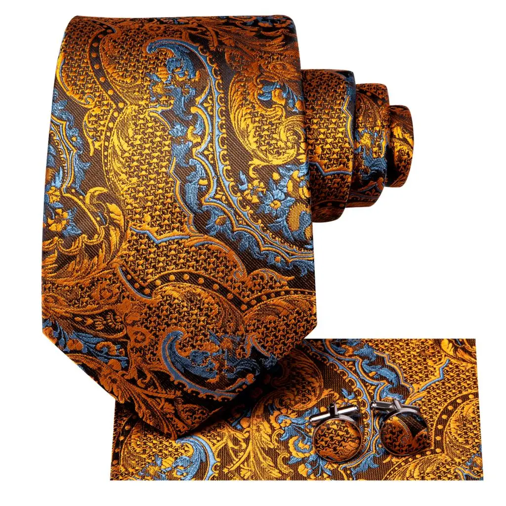 Top Trends: Hi-Tie 100% Silk Luxury Mens Ties Floral Black Gold Ties Paisley NeckTie Pocket Square Cufflinks Set Men's Wedding Party Tie Shoppable Styles - Image 4