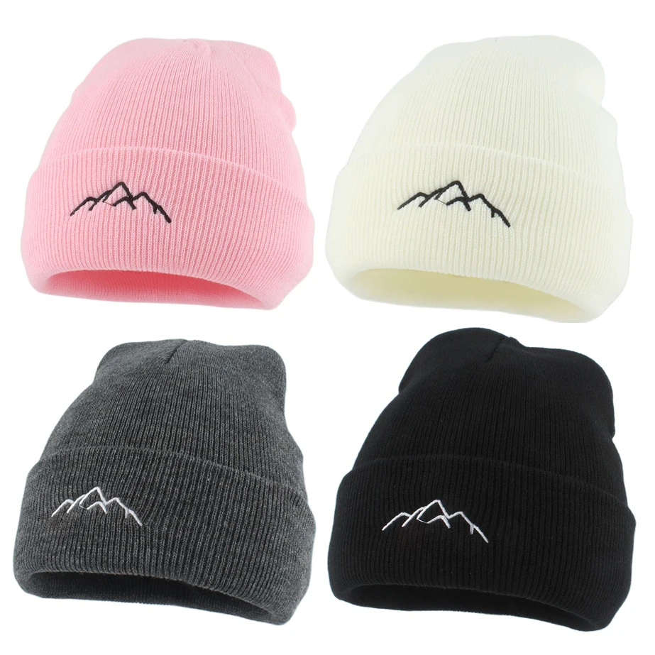 Top Trends: Fashion Mountain Range Embroidery Knitted Beanie Hip Hop Caps Women Men Winter Warm Hats For Men Outdoor Cycling Ski Bonnet Hat Shoppable Styles