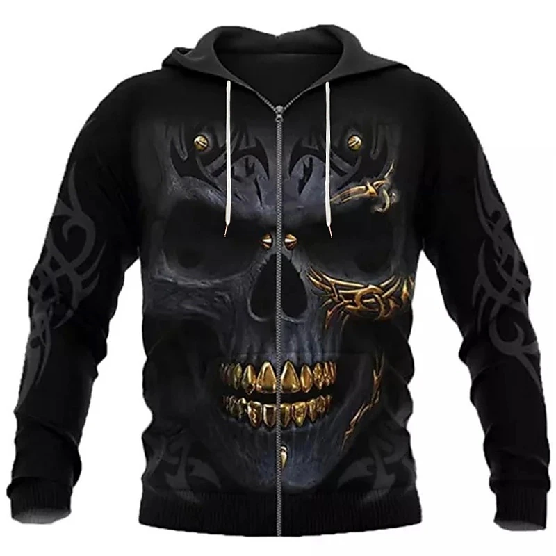 Top Trends: Autumn Men&#039;s Zip Hoodie Sweatshirt Hooded Horror Skull Print Daily Pullover Sports Streetwear Designer Oversized Clothing Hoodie Shoppable Styles