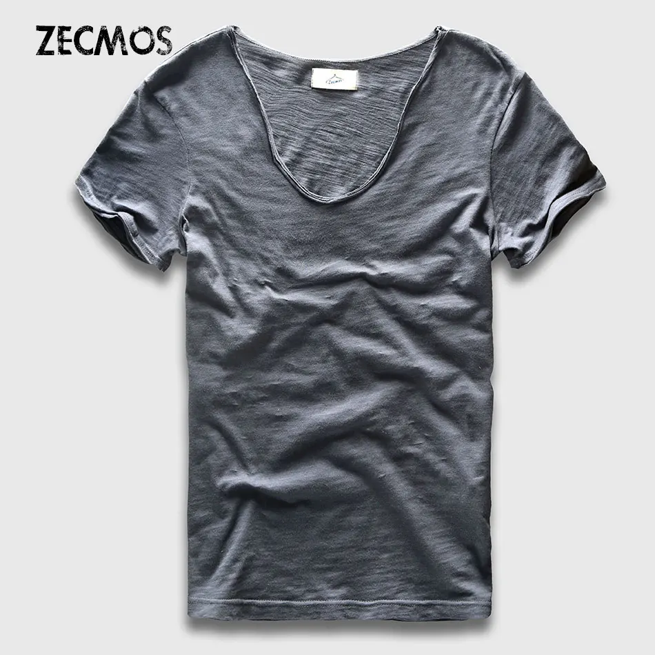 Top Trends: Men Basic T-Shirt Solid Cotton V Neck Slim Fit Male Fashion T Shirts Short Sleeve Top Tees 2017 Brand Shoppable Styles