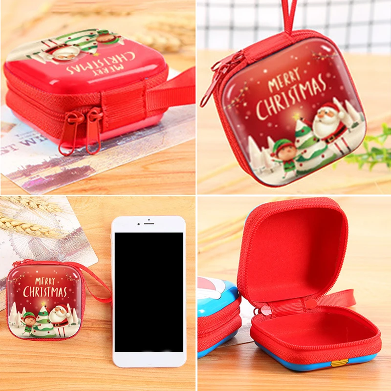 Top Trends: Tinplate Coin Purse Earphone Storage Bag Christmas Gifts Santa Claus Elk Pattern Coin Purse Key Coin Coin Bag Red Coin Purse Shoppable Styles - Image 5