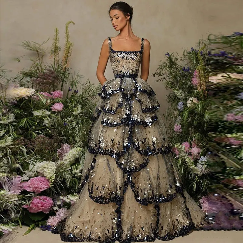 Top Trends: Luxury Dubai Evening Dresses Prom Gown Sparkly Sequin Tiered Ruffles Elegant Women Black Long Wedding Party Formal Gowns Vestido Shoppable Styles