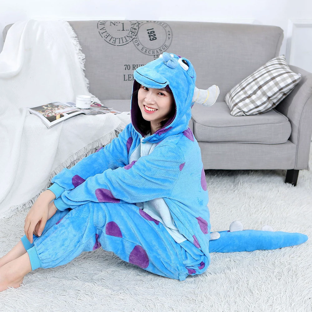 Top Trends: Young Women's Winter Warm Pajamas Blue Patterned Animal Hooded Jumpsuit With A Medium Length Tail Polyester Material Comfortable Shoppable Styles - Image 3