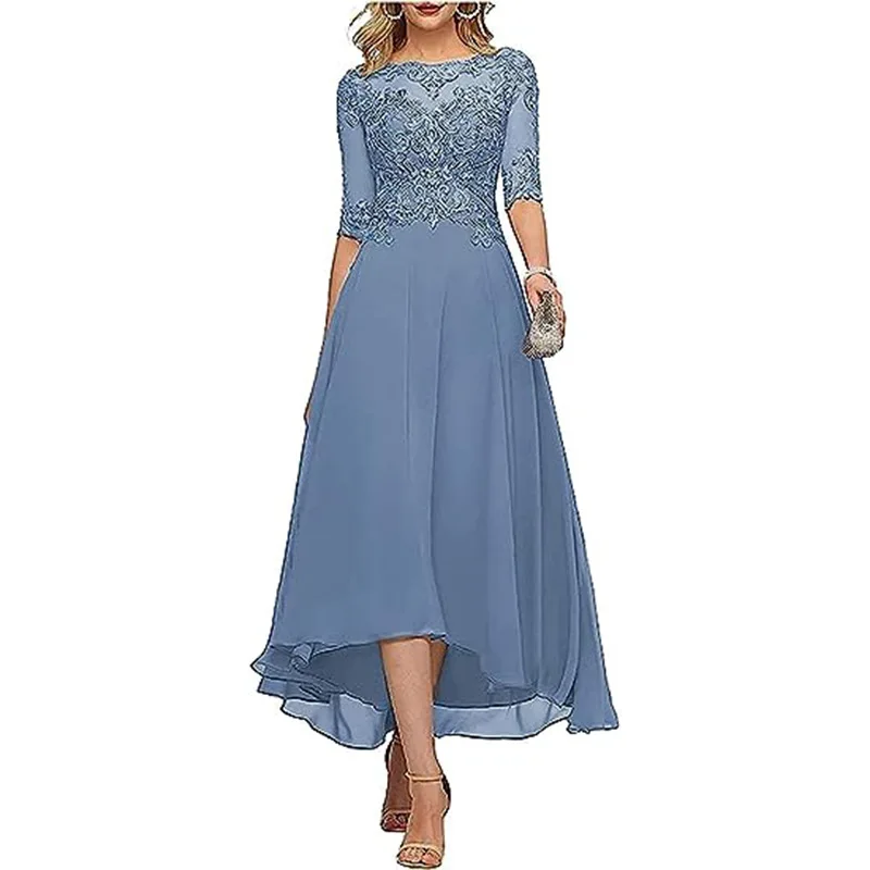 Top Trends: Chiffon 3 / 4 Sleeves Mother Of The Bride Dress Lace Applique Wedding Guest Dresses Vestido De Festa Longo Shoppable Styles