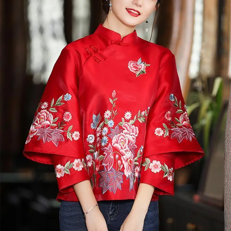 Top Trends: 2023 Spring And Autumn Ethnic Style Tang Suit Coat Retro Embroidery Button Chinese Top Women's Top Elegant Loose Blouse Shoppable Styles