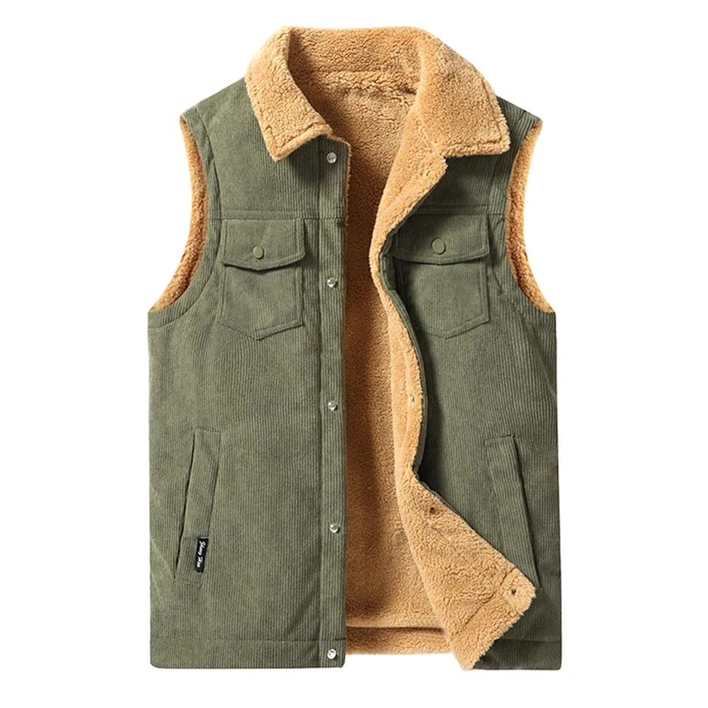 Top Trends: Covrlge Autumn And Winter Lambswool Waistcoat Men's Warm Sleeveless Jacket Lapel Padded Outwear Vest Thickened Sports Waistcoat Shoppable Styles - Image 2